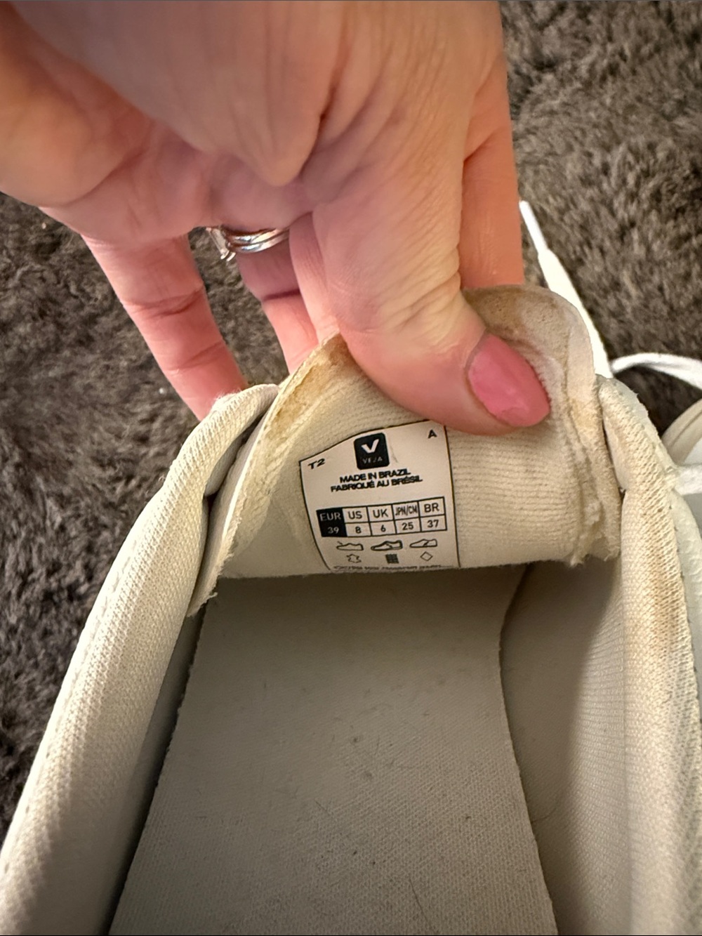 Veja White Leather Sneakers with Pale Mint V Accent - Picture 6 of 6